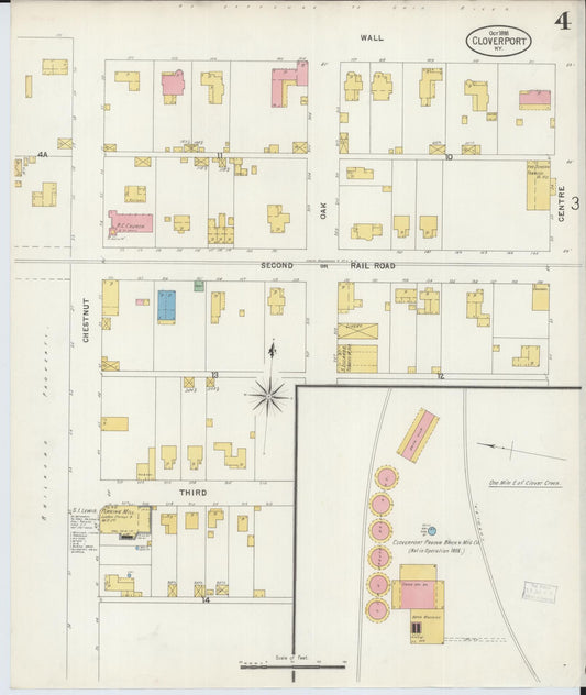 Sanborn Fire Insurance Map from Cloverport, Breckinridge County, Kentucky (1898), Sheet #0004 - Historic Sanborn Fire Insurance Map Print, vintage old map wall art, antique decor, genealogy gift, Kentucky Kentucky map