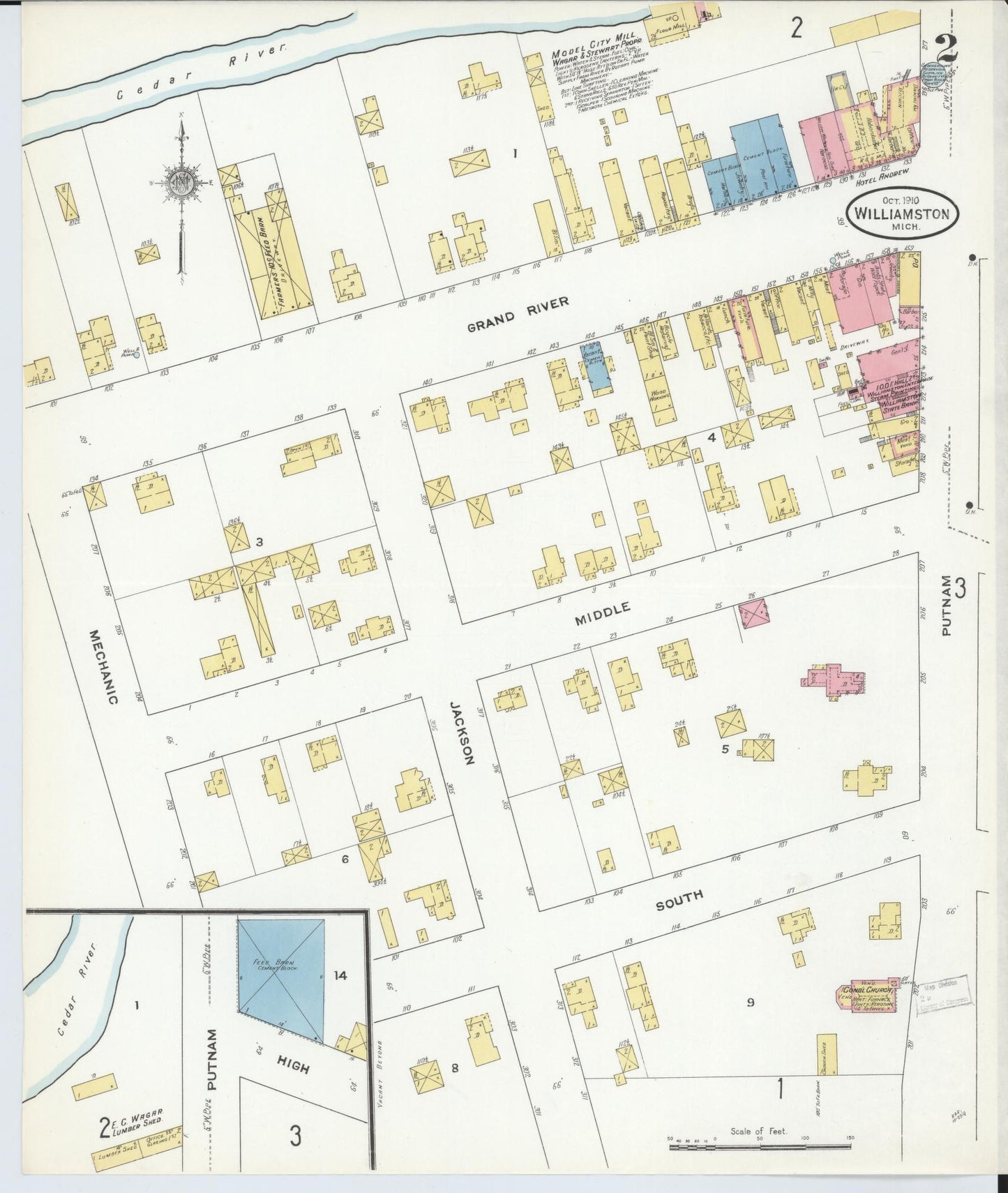 Sanborn Fire Insurance Map from Williamston, Ingham County, Michigan (1910), Sheet #0002 - Complete Map Set gallery image, historic Sanborn map, vintage wall art, Michigan Michigan