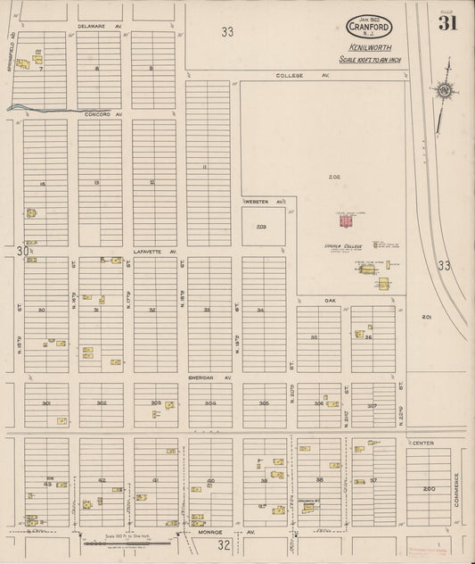Sanborn Fire Insurance Map from Cranford, Union County, New Jersey (1922), Sheet #0031 - Historic Sanborn Fire Insurance Map Print, vintage old map wall art, antique decor, genealogy gift, New Jersey New Jersey map