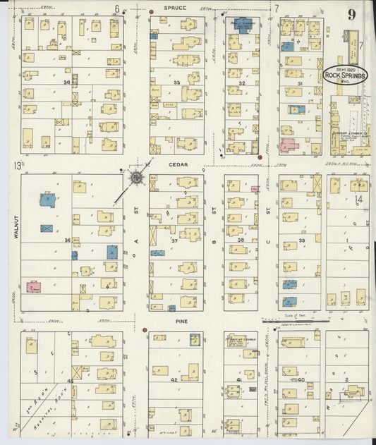 Sanborn Fire Insurance Map from Rock Springs, Sweetwater County, Wyoming (1920), Sheet #0009 - Historic Sanborn Fire Insurance Map Print, vintage old map wall art, antique decor, genealogy gift, Wyoming Wyoming map