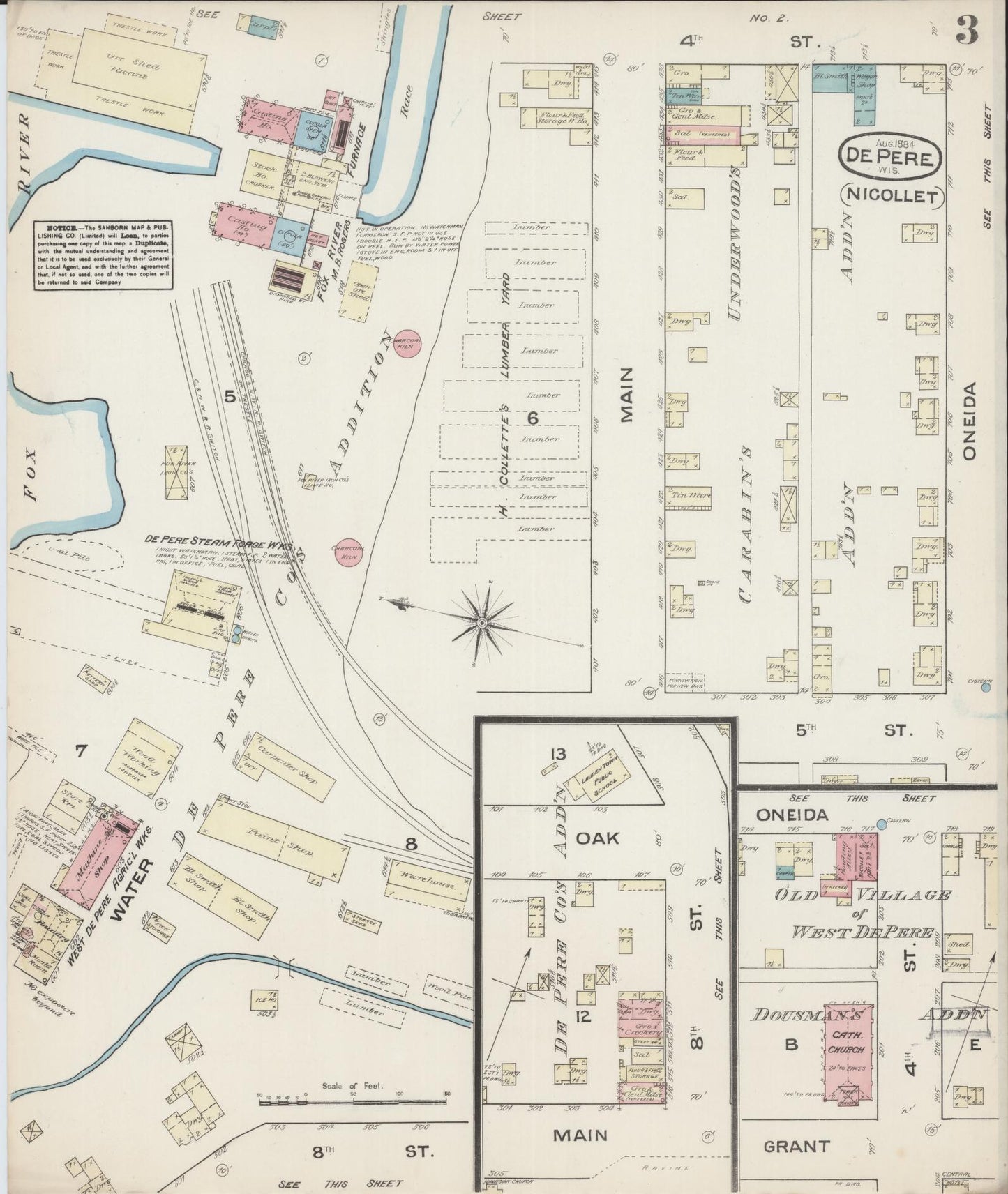 Sanborn Fire Insurance Map from De Pere, Brown County, Wisconsin (1884), Sheet #0003 - Complete Map Set gallery image, historic Sanborn map, vintage wall art, Wisconsin Wisconsin