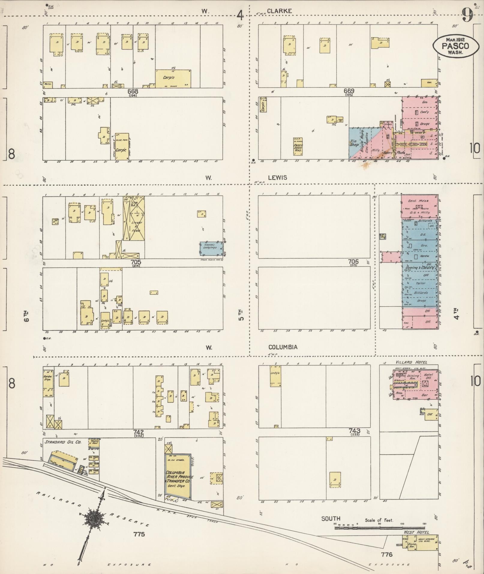 Sanborn Fire Insurance Map from Pasco, Franklin County, Washington (1912), Sheet #0009 - Complete Map Set gallery image, historic Sanborn map, vintage wall art, Washington Washington
