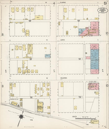 Sanborn Fire Insurance Map from Pasco, Franklin County, Washington (1912), Sheet #0009 - Complete Map Set gallery image, historic Sanborn map, vintage wall art, Washington Washington
