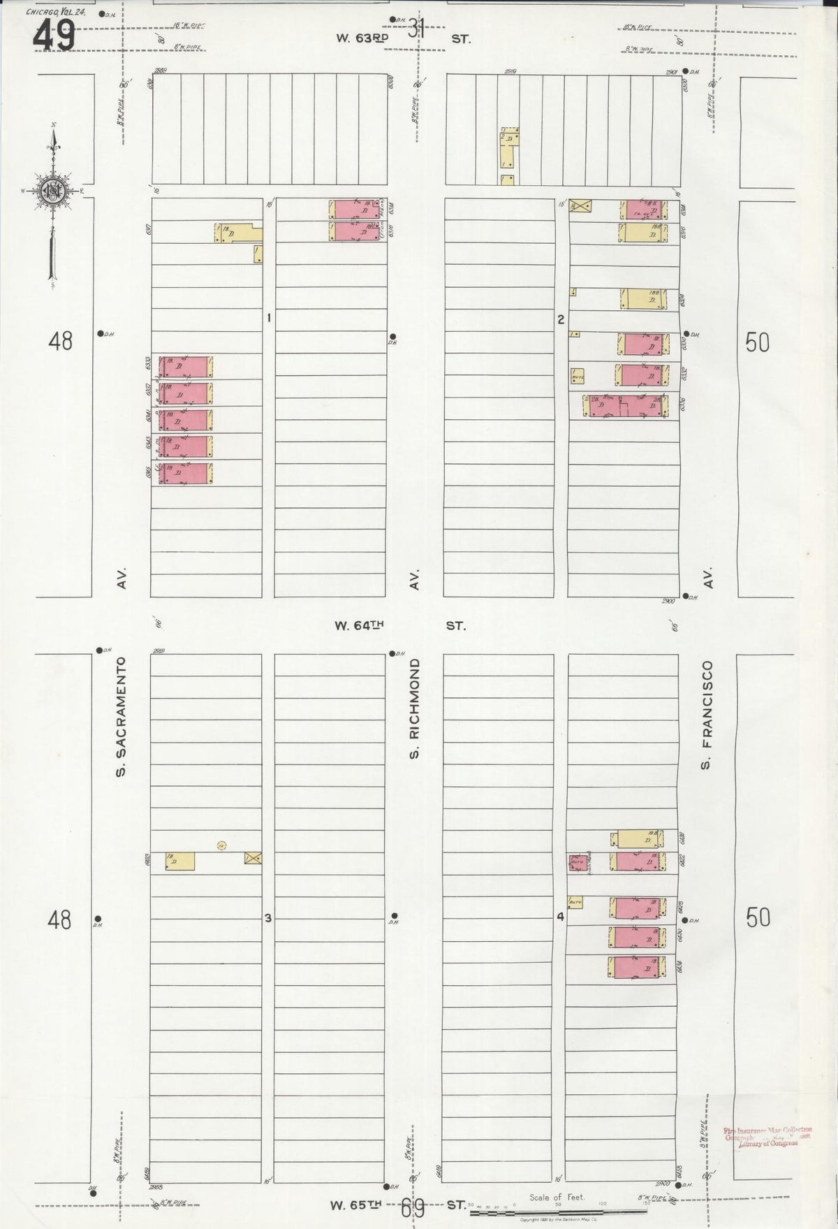 Sanborn Fire Insurance Map from Chicago, Cook County, Illinois (1920), Sheet #0049 - Historic Sanborn Fire Insurance Map Print, vintage old map wall art, antique decor, genealogy gift, Illinois Illinois map