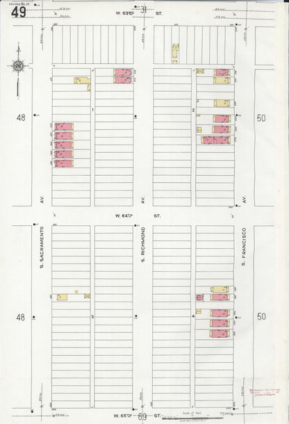 Sanborn Fire Insurance Map from Chicago, Cook County, Illinois (1920), Sheet #0049 - Historic Sanborn Fire Insurance Map Print, vintage old map wall art, antique decor, genealogy gift, Illinois Illinois map