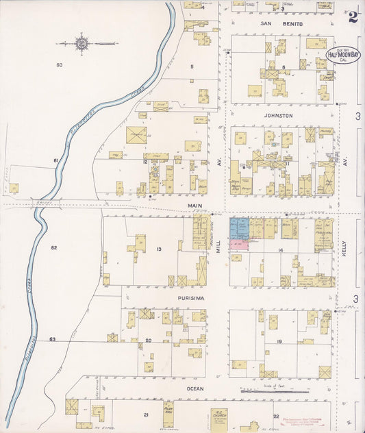 Sanborn Fire Insurance Map from Half Moon Bay, San Mateo County, California (1911), Sheet #0002 - Historic Sanborn Fire Insurance Map Print, vintage old map wall art, antique decor, genealogy gift, California California map