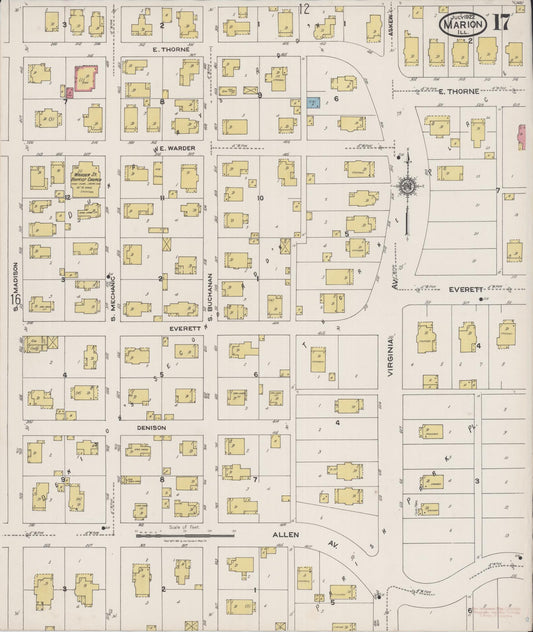 Sanborn Fire Insurance Map from Marion, Williamson County, Illinois (1922), Sheet #0017 - Historic Sanborn Fire Insurance Map Print, vintage old map wall art, antique decor, genealogy gift, Illinois Illinois map