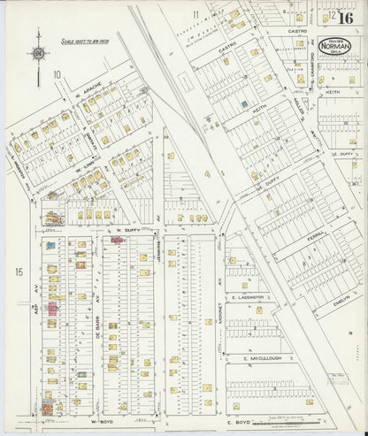 Sanborn Fire Insurance Map from Norman, Cleveland County, Oklahoma (1918), Sheet #0016 - Complete Map Set gallery image, historic Sanborn map, vintage wall art, Oklahoma Oklahoma