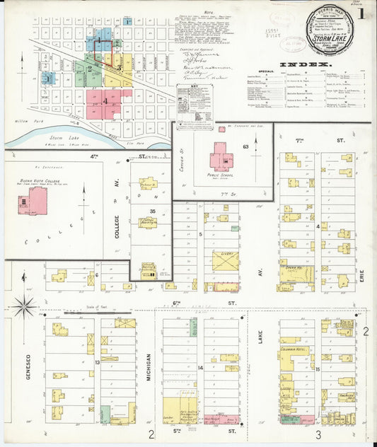 Sanborn Fire Insurance Map from Storm Lake, Buena Vista County, Iowa (1899), Sheet #0001 - Historic Sanborn Fire Insurance Map Print, vintage old map wall art