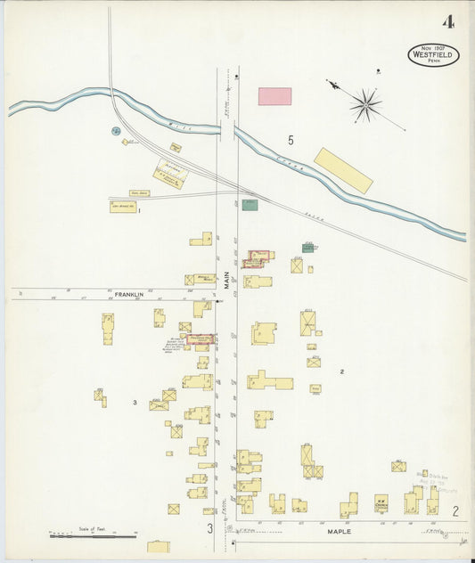 Sanborn Fire Insurance Map from Westfield, Tioga County, Pennsylvania (1907), Sheet #0004 - Historic Sanborn Fire Insurance Map Print, vintage old map wall art, antique decor, genealogy gift, Pennsylvania Pennsylvania map