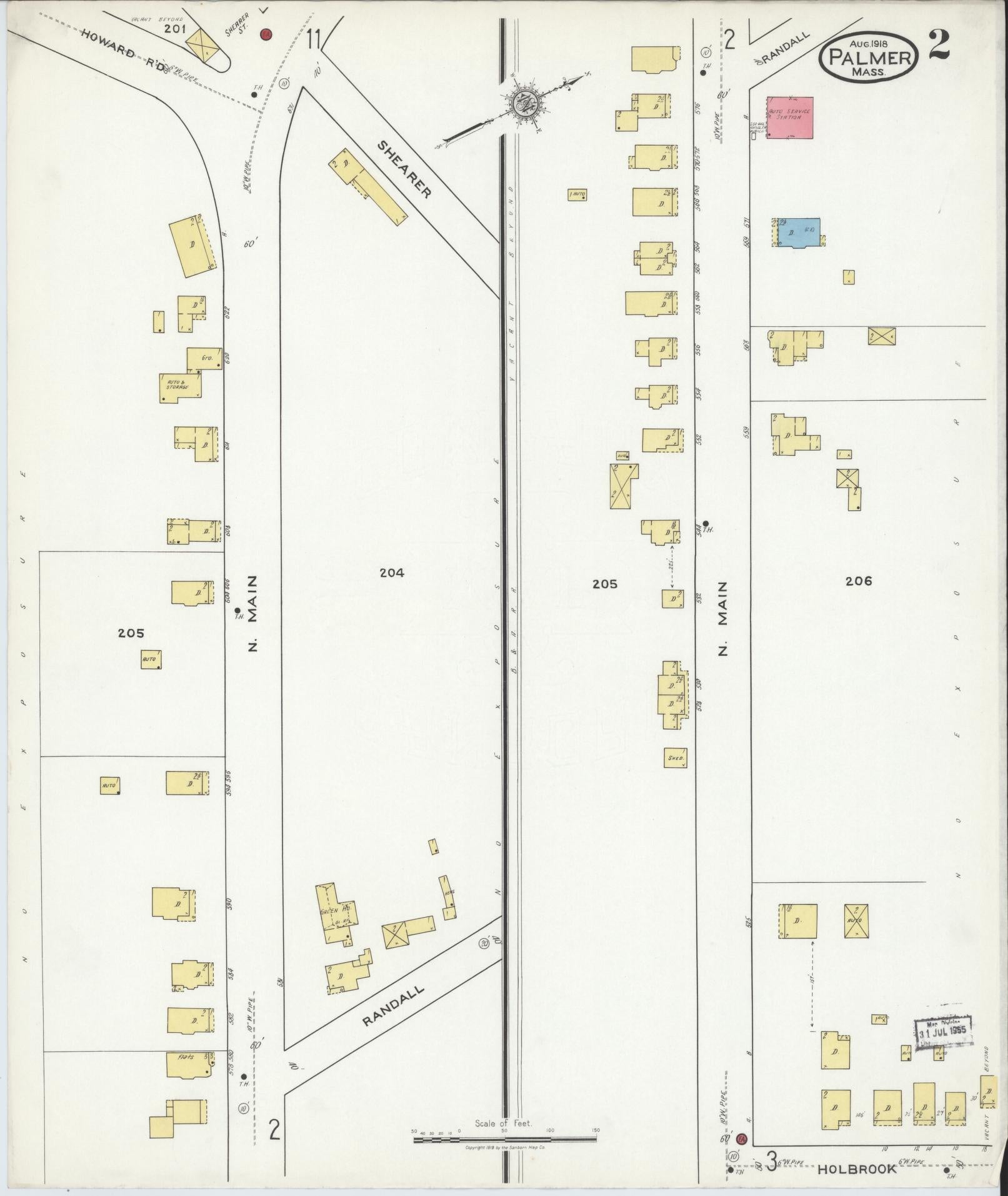 Sanborn Fire Insurance Map from Palmer, Hampden County, Massachusetts (1918), Sheet #0002 - Historic Sanborn Fire Insurance Map Print, vintage old map wall art, antique decor, genealogy gift, Massachusetts Massachusetts map