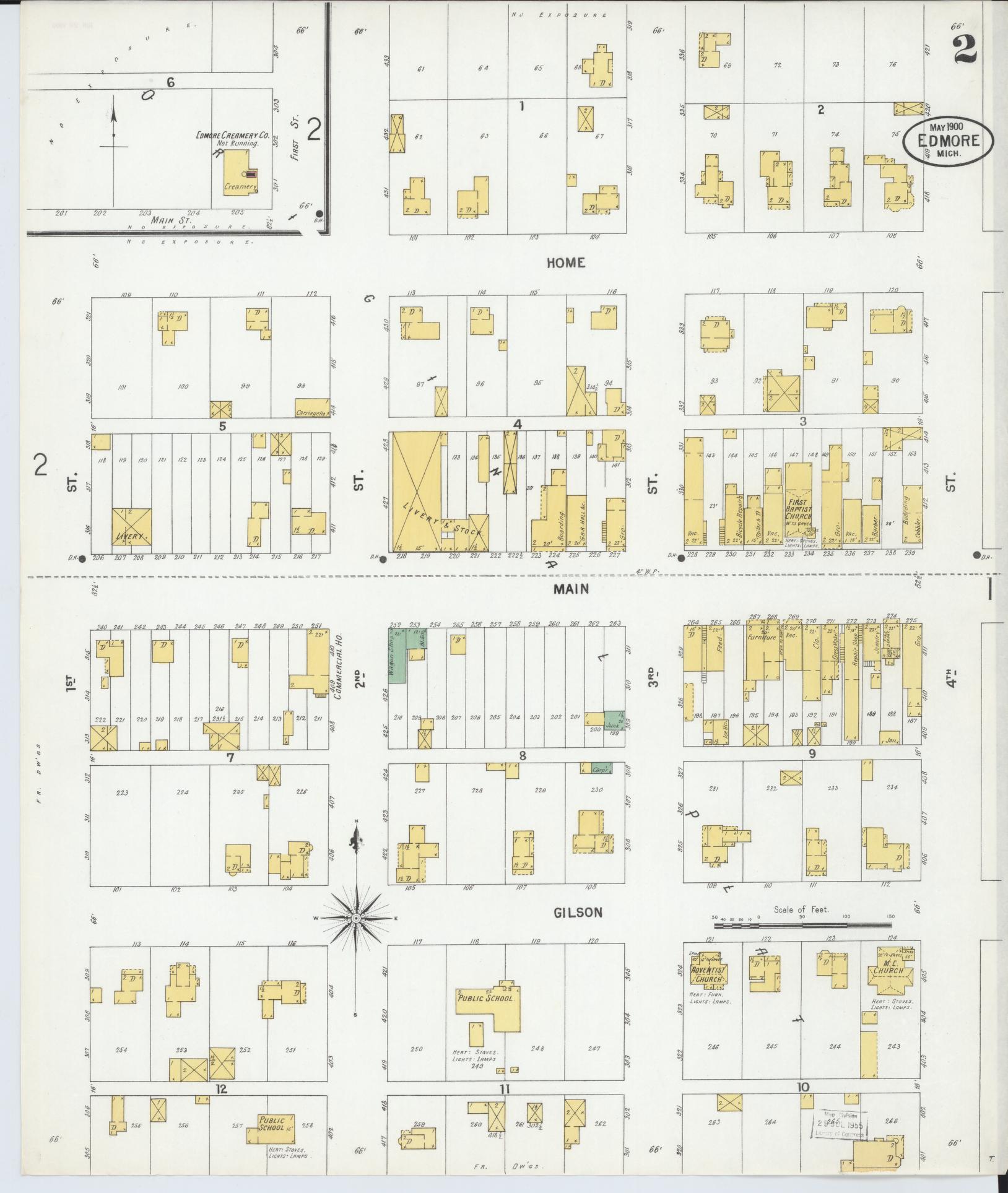 Sanborn Fire Insurance Map from Edmore, Montcalm County, Michigan (1900), Sheet #0002 - Historic Sanborn Fire Insurance Map Print, vintage old map wall art, antique decor, genealogy gift, Michigan Michigan map