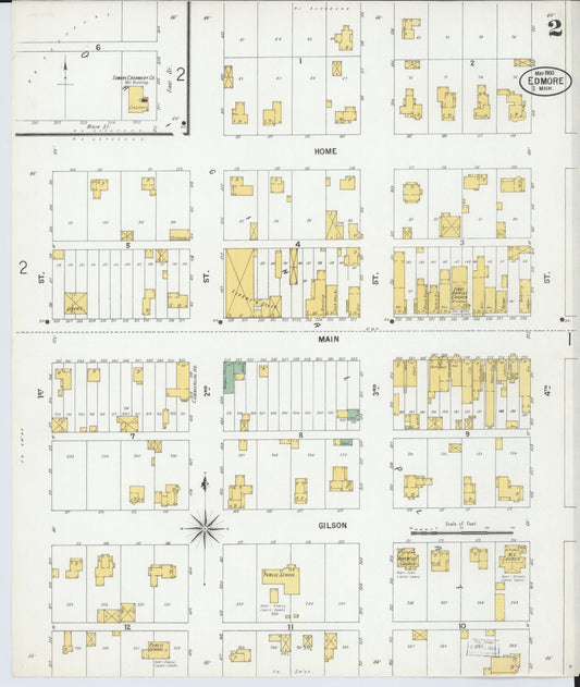 Sanborn Fire Insurance Map from Edmore, Montcalm County, Michigan (1900), Sheet #0002 - Historic Sanborn Fire Insurance Map Print, vintage old map wall art, antique decor, genealogy gift, Michigan Michigan map