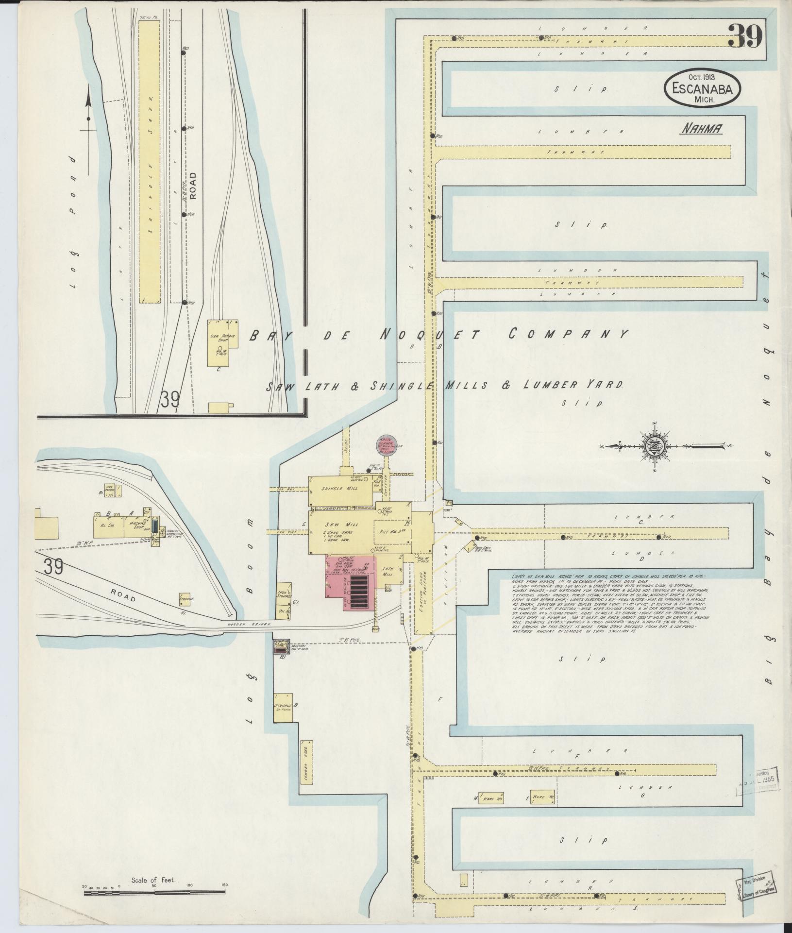 Sanborn Fire Insurance Map from Escanaba, Delta County, Michigan (1913), Sheet #0039 - Historic Sanborn Fire Insurance Map Print, vintage old map wall art, antique decor, genealogy gift, Michigan Michigan map