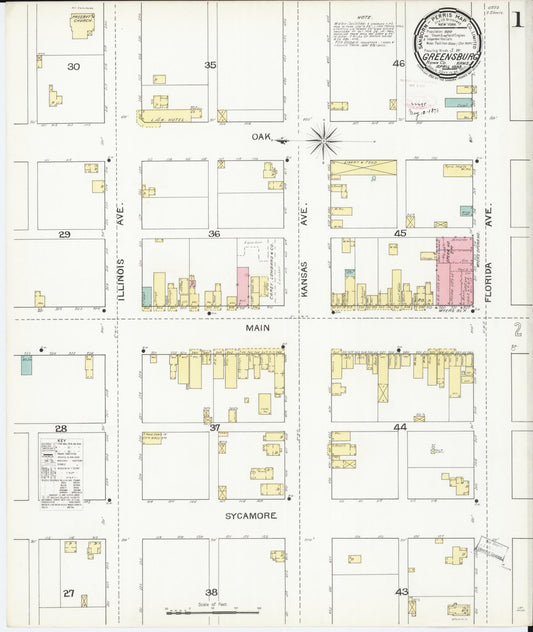 Sanborn Fire Insurance Map from Greensburg, Kiowa County, Kansas (1893), Sheet #0001 - Complete Map Set gallery image, historic Sanborn map, vintage wall art, Kansas Kansas