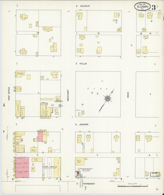 Sanborn Fire Insurance Map from El Campo, Wharton County, Texas (1912), Sheet #0003 - Historic Sanborn Fire Insurance Map Print, vintage old map wall art, antique decor, genealogy gift, Texas Texas map