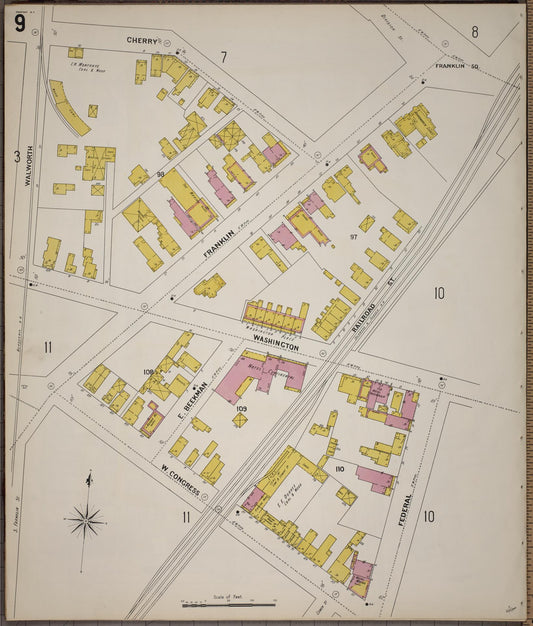 Sanborn Fire Insurance Map from Saratoga, Saratoga County, New York (1900), Sheet #0009 - Historic Sanborn Fire Insurance Map Print, vintage old map wall art, antique decor, genealogy gift, New York New York map