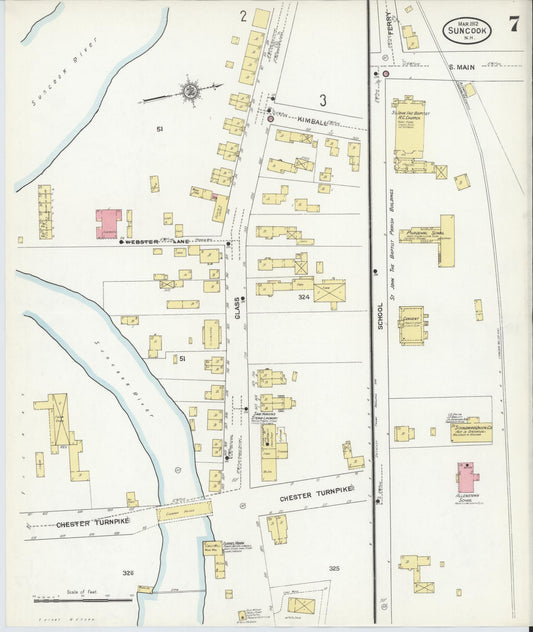 Sanborn Fire Insurance Map from Suncook, Merrimack County, New Hampshire (1912), Sheet #0007 - Historic Sanborn Fire Insurance Map Print, vintage old map wall art, antique decor, genealogy gift, New Hampshire New Hampshire map