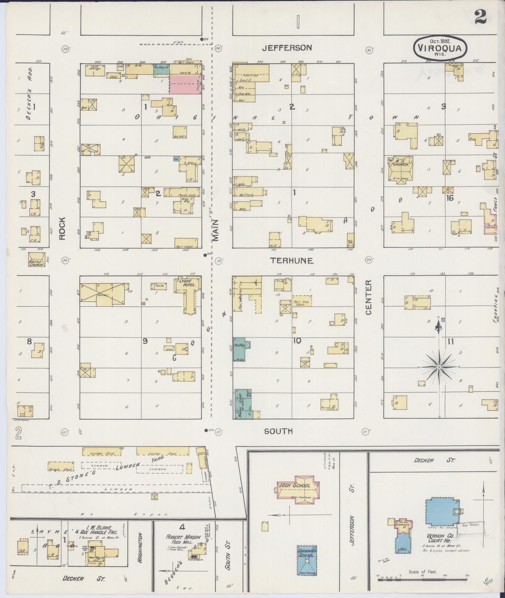 Sanborn Fire Insurance Map from Viroqua, Vernon County, Wisconsin (1892), Sheet #0002 - Complete Map Set gallery image, historic Sanborn map, vintage wall art, Wisconsin Wisconsin