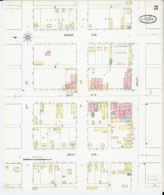 Sanborn Fire Insurance Map from Lyons, Rice County, Kansas (1893), Sheet #0003 - Historic Sanborn Fire Insurance Map Print, vintage old map wall art, antique decor, genealogy gift, Kansas Kansas map