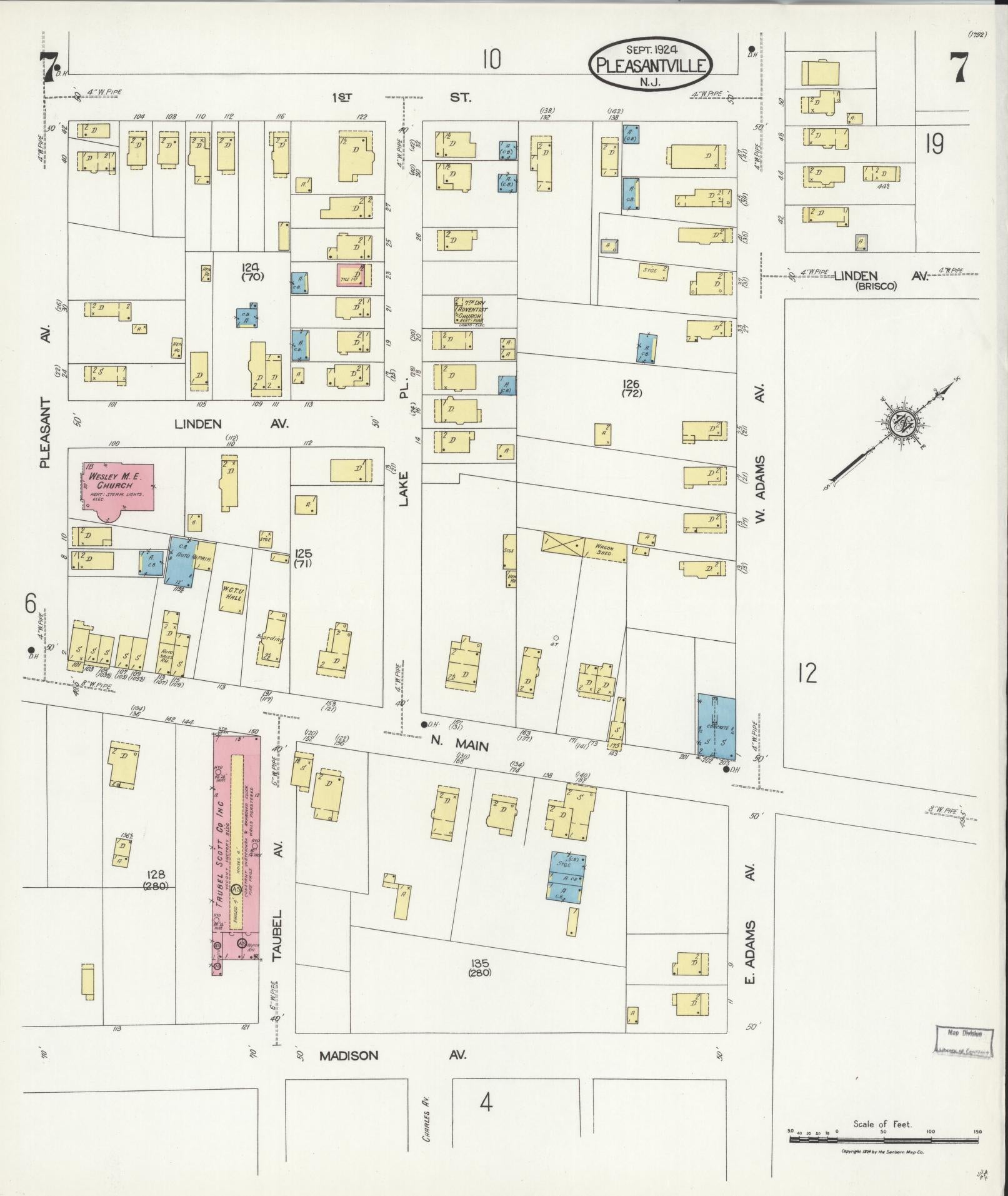 Sanborn Fire Insurance Map from Pleasantville, Atlantic County, New Jersey (1924), Sheet #0007 - Complete Map Set gallery image, historic Sanborn map, vintage wall art, New Jersey New Jersey