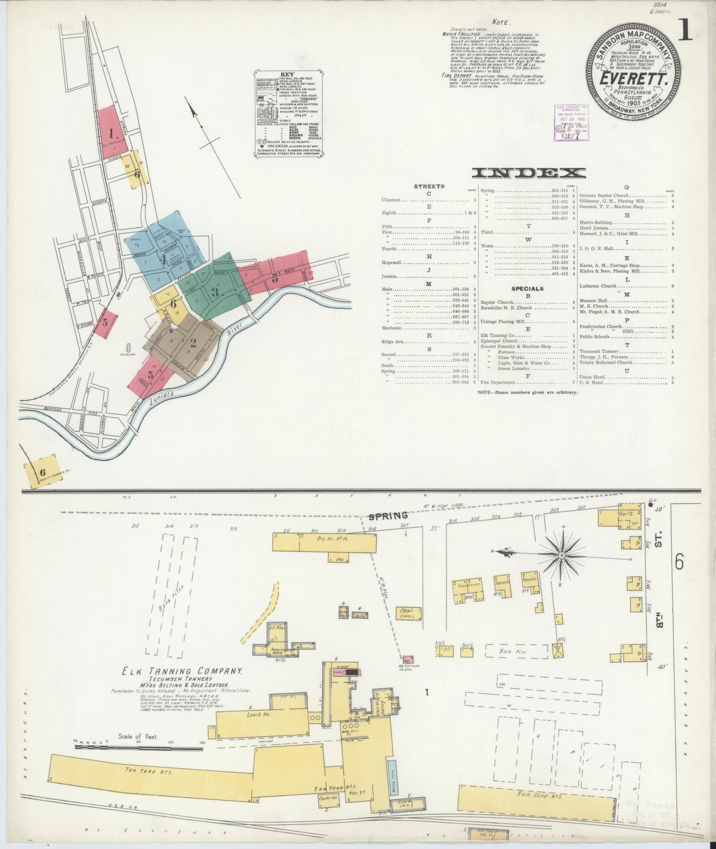 Sanborn Fire Insurance Map from Everett, Bedford County, Pennsylvania (1905), Sheet #0001 - Historic Sanborn Fire Insurance Map Print, vintage old map wall art, antique decor, genealogy gift, Pennsylvania Pennsylvania map