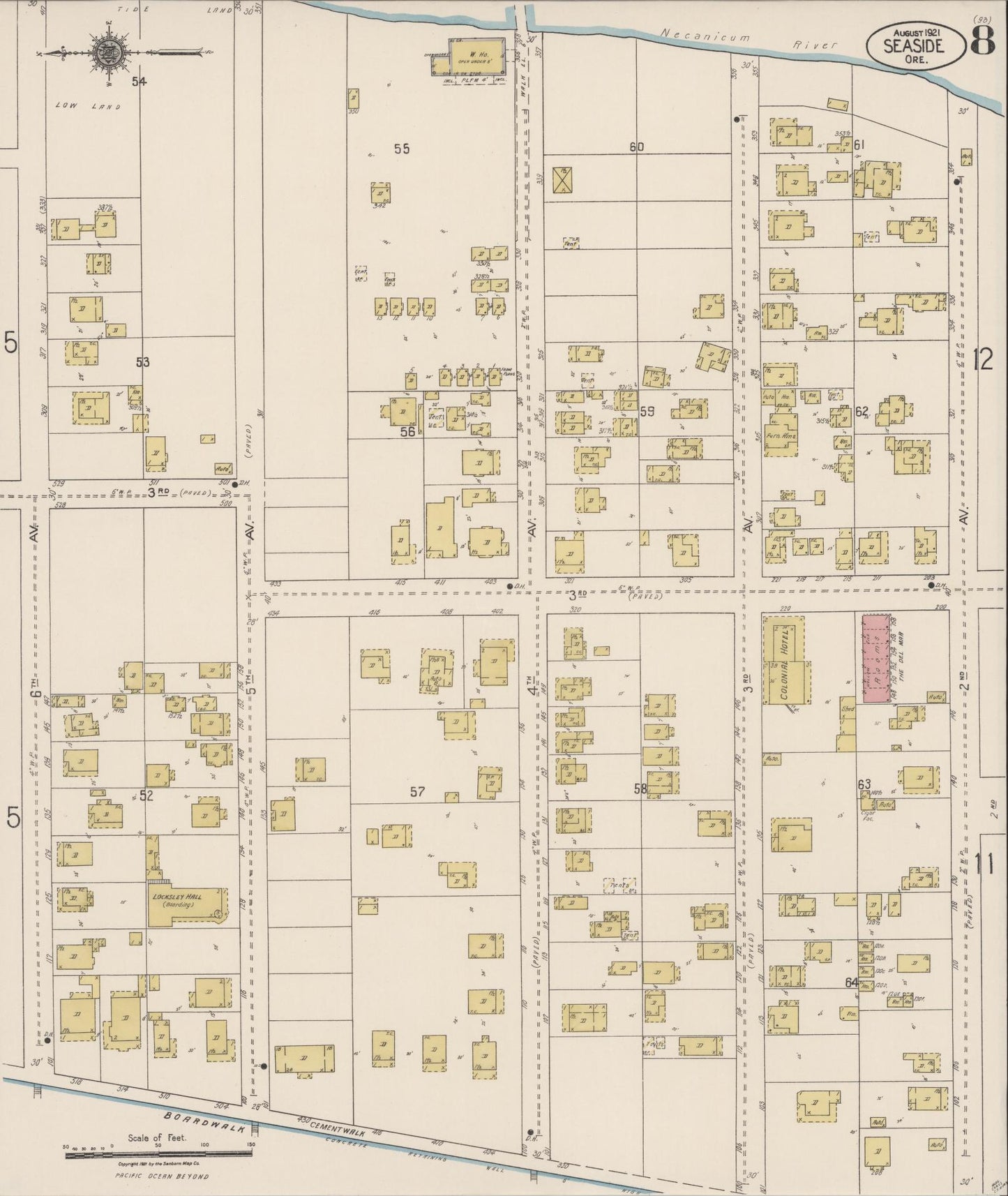 Sanborn Fire Insurance Map from Seaside, Clatsop County, Oregon (1921), Sheet #0008 - Complete Map Set gallery image, historic Sanborn map, vintage wall art, Oregon Oregon
