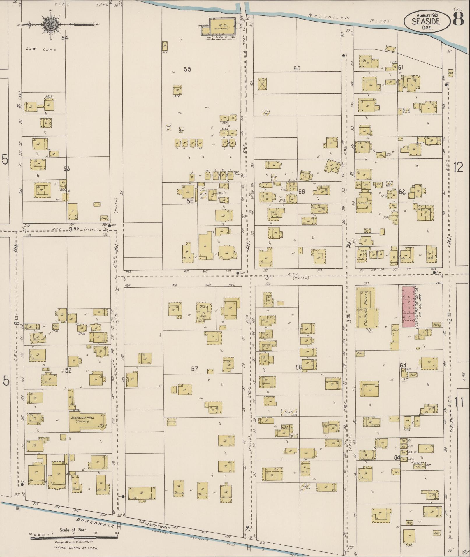 Sanborn Fire Insurance Map from Seaside, Clatsop County, Oregon (1921), Sheet #0008 - Complete Map Set gallery image, historic Sanborn map, vintage wall art, Oregon Oregon
