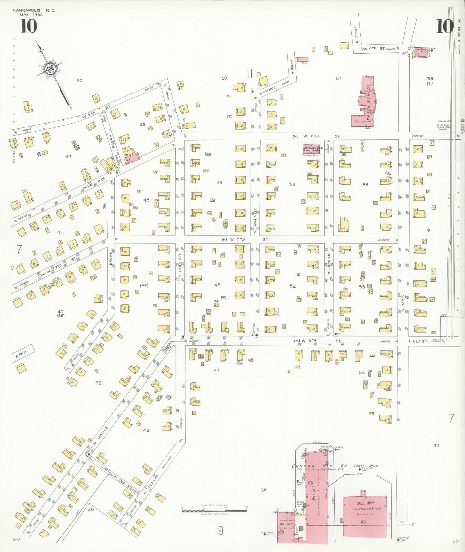 Sanborn Fire Insurance Map from Kannapolis, Rowan And Cabarrus Counties, North Carolina (1932), Sheet #0010 - Complete Map Set gallery image, historic Sanborn map, vintage wall art, North Carolina North Carolina