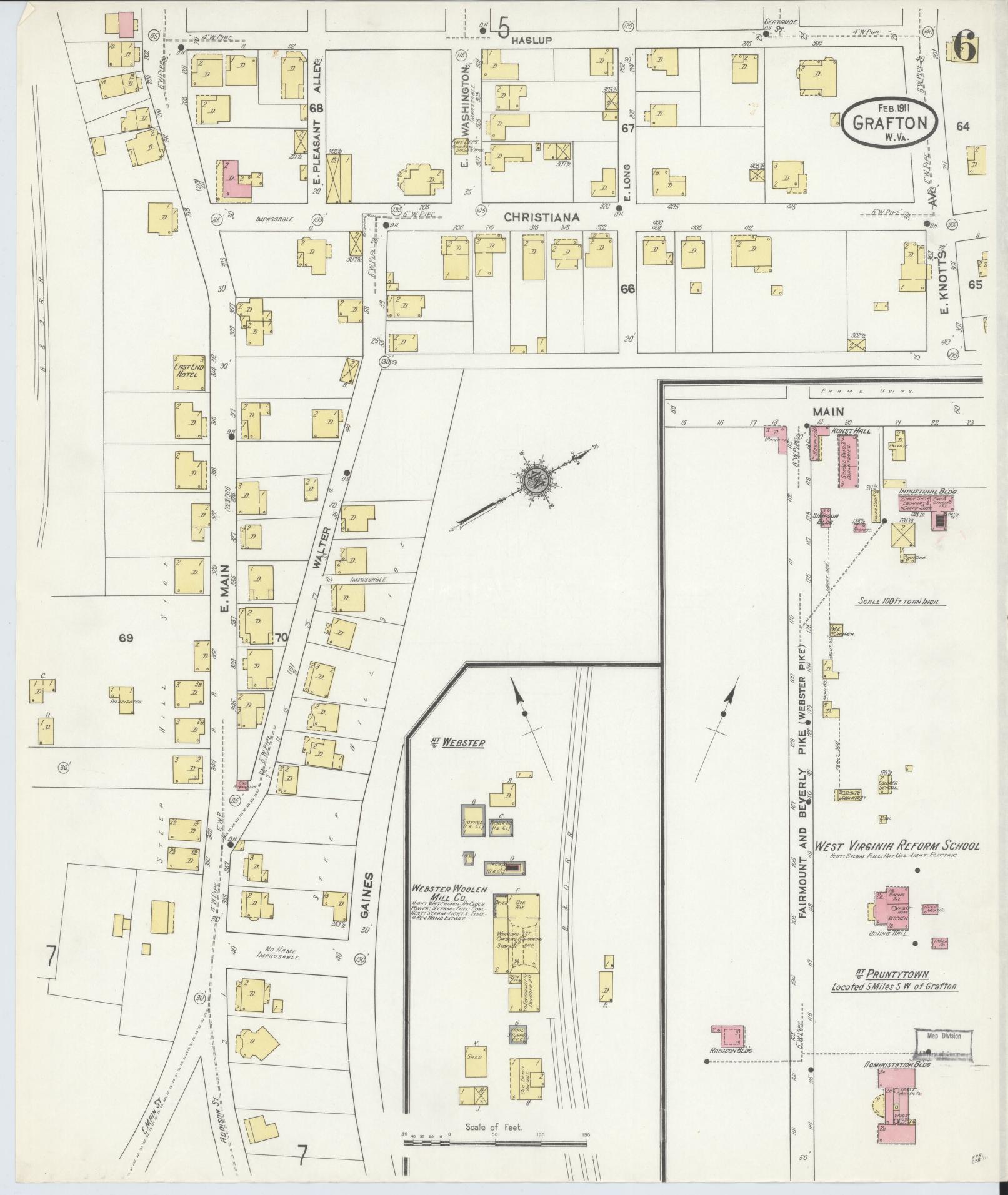 Sanborn Fire Insurance Map from Grafton, Taylor County, West Virginia (1911), Sheet #0006 - Historic Sanborn Fire Insurance Map Print, vintage old map wall art, antique decor, genealogy gift, West Virginia West Virginia map