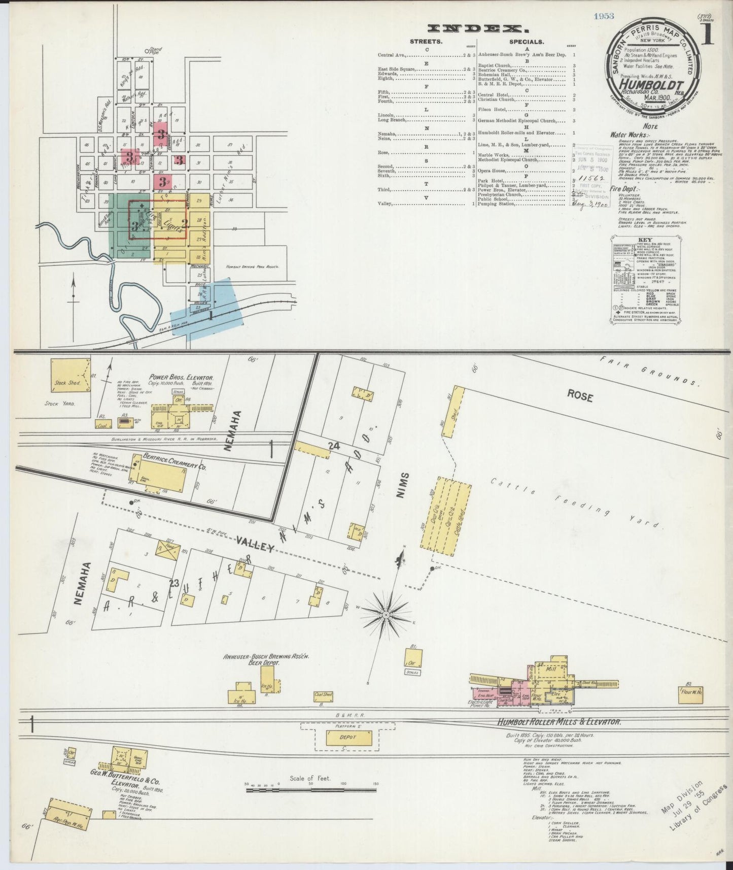 Sanborn Fire Insurance Map from Humboldt, Richardson County, Nebraska (1900), Sheet #0001 - Historic Sanborn Fire Insurance Map Print, vintage old map wall art, antique decor, genealogy gift, Nebraska Nebraska map