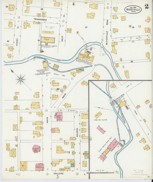 Sanborn Fire Insurance Map from Maryville, Blount County, Tennessee (1905), Sheet #0002 - Historic Sanborn Fire Insurance Map Print, vintage old map wall art, antique decor, genealogy gift, Tennessee Tennessee map