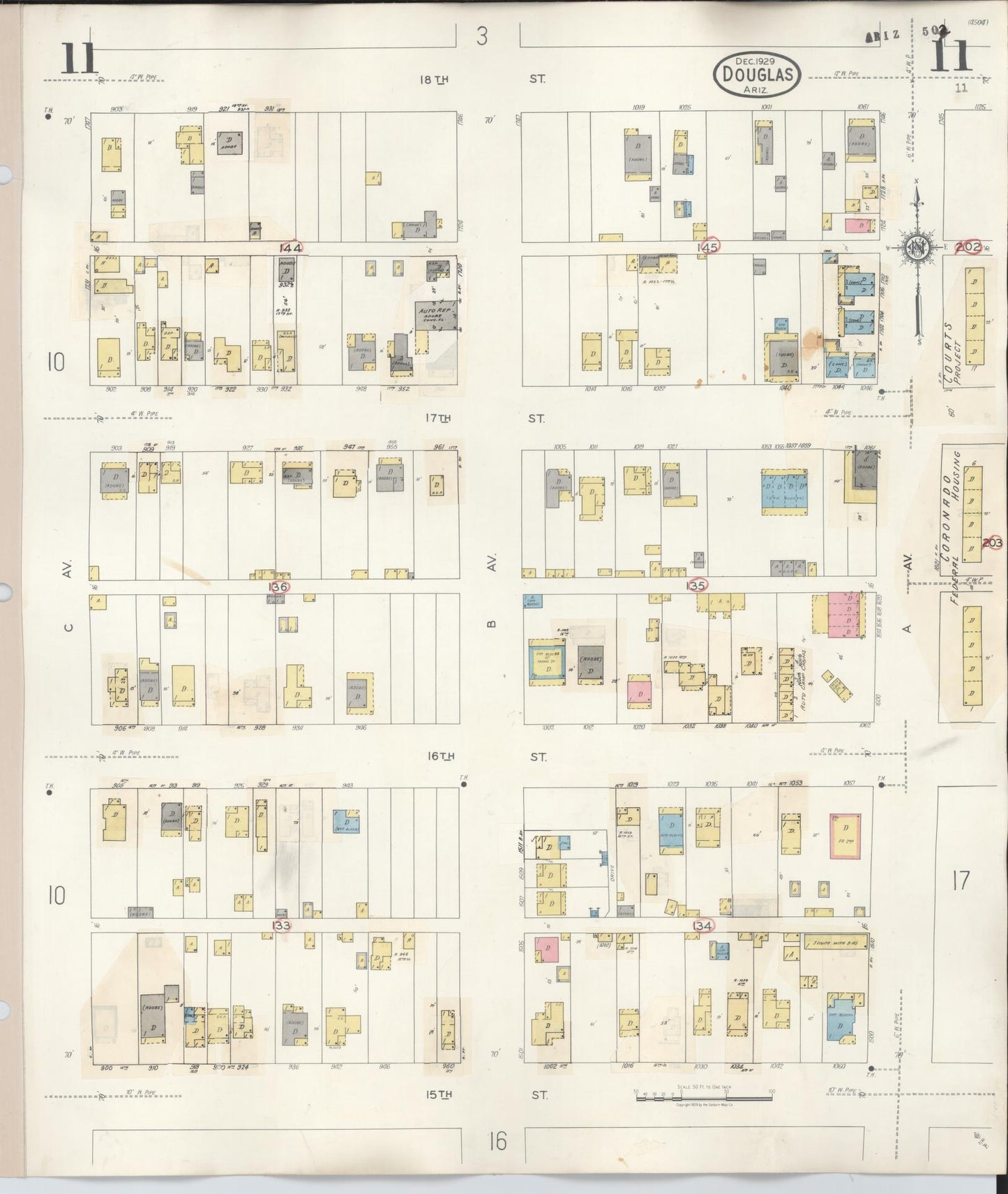 Sanborn Fire Insurance Map from Douglas, Cochise County, Arizona (1947), Sheet #0011 - Complete Map Set gallery image, historic Sanborn map, vintage wall art, Arizona Arizona