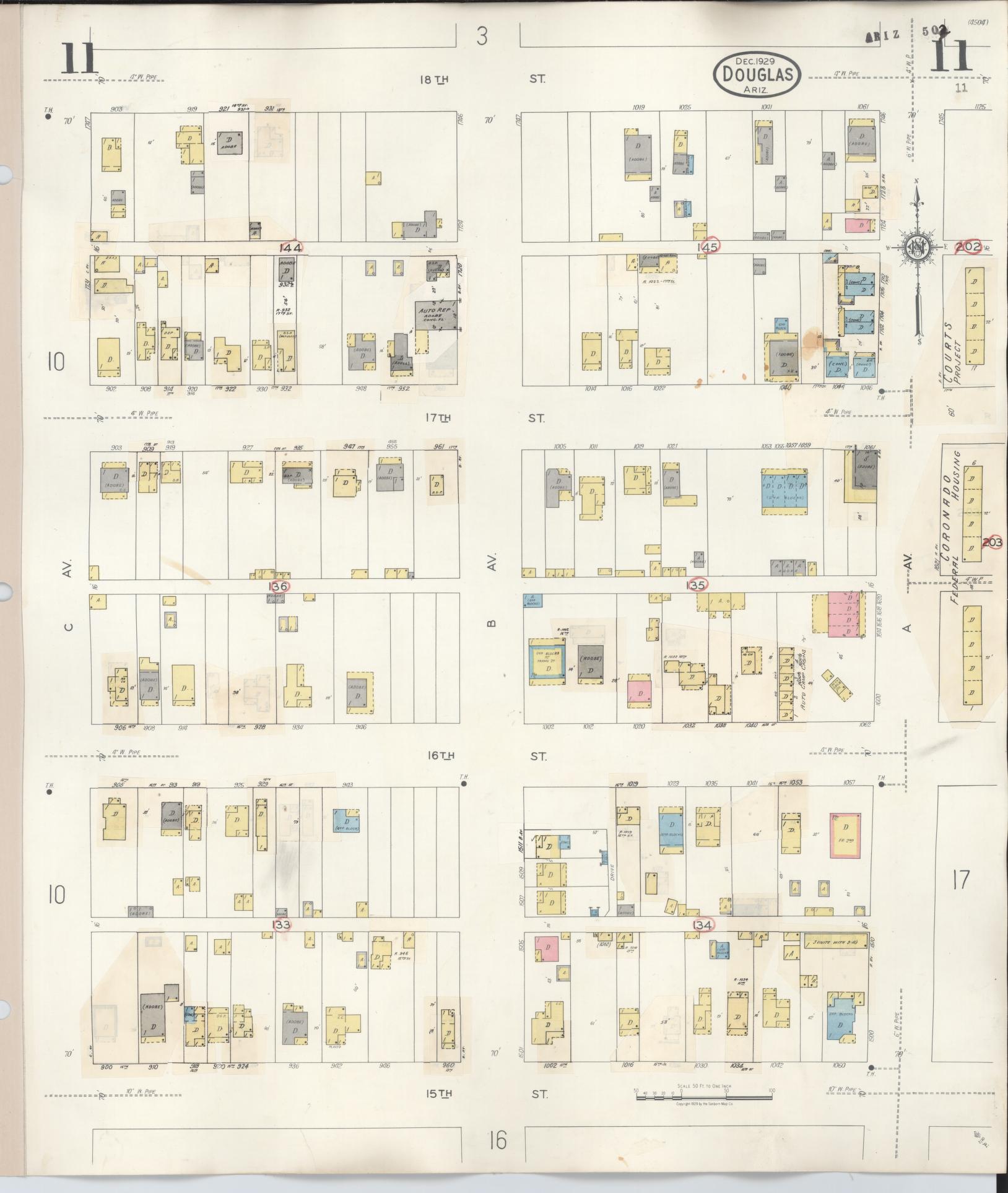 Sanborn Fire Insurance Map from Douglas, Cochise County, Arizona (1947), Sheet #0011 - Complete Map Set gallery image, historic Sanborn map, vintage wall art, Arizona Arizona