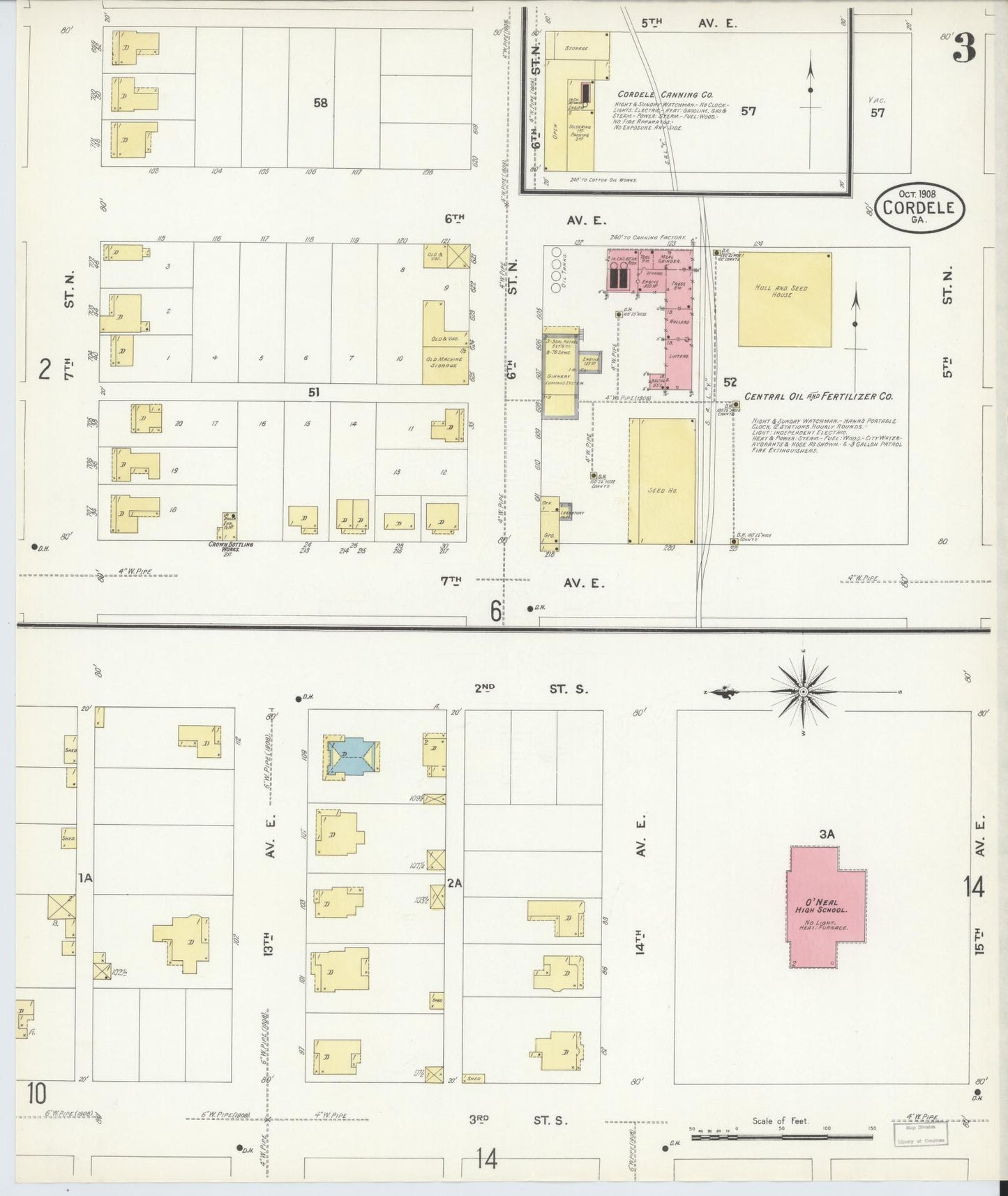 Sanborn Fire Insurance Map from Cordele, Crisp County, Georgia (1908), Sheet #0003 - Complete Map Set gallery image, historic Sanborn map, vintage wall art, Georgia Georgia