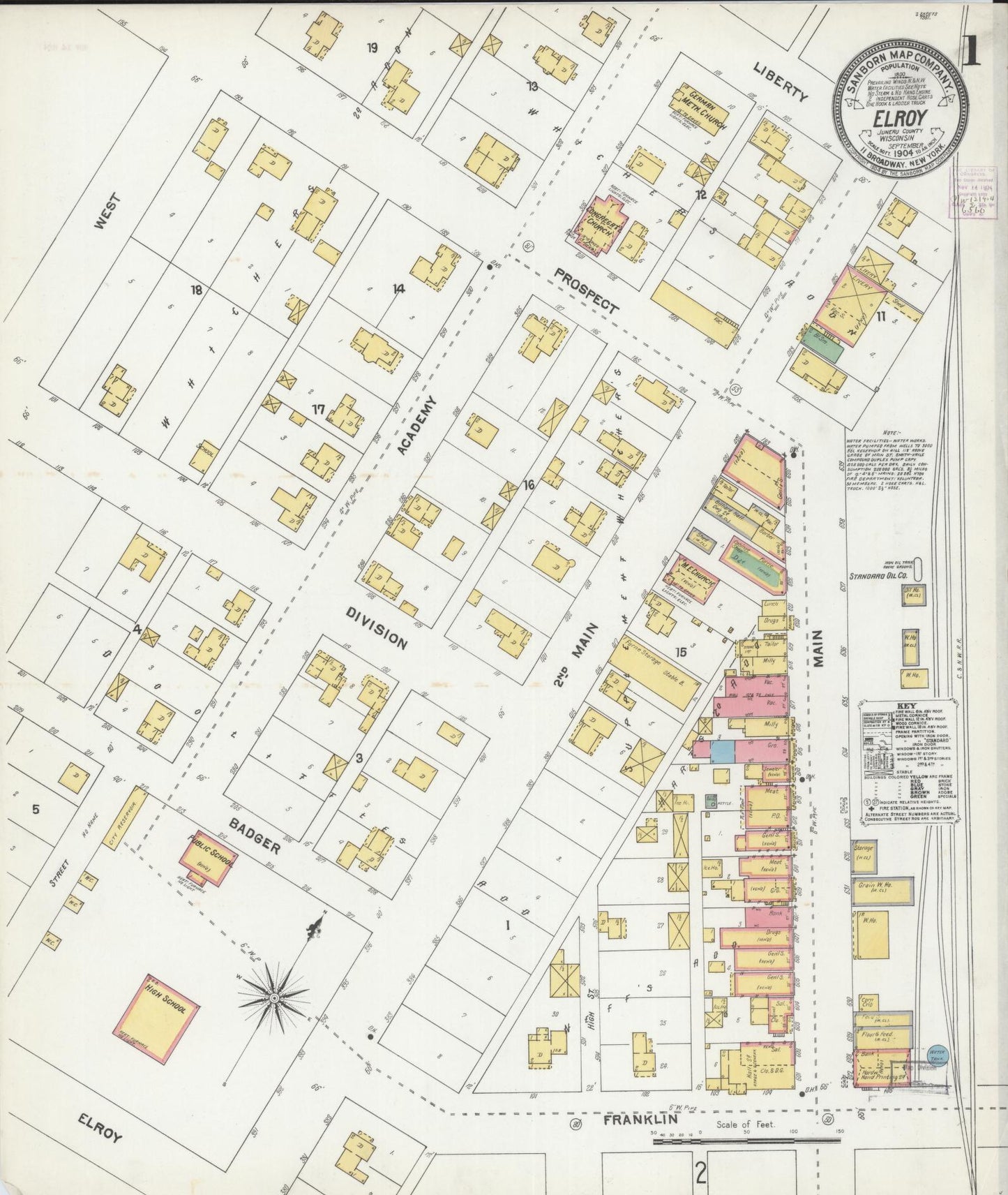 Sanborn Fire Insurance Map from Elroy, Juneau County, Wisconsin (1904), Sheet #0001 - Historic Sanborn Fire Insurance Map Print, vintage old map wall art, antique decor, genealogy gift, Wisconsin Wisconsin map