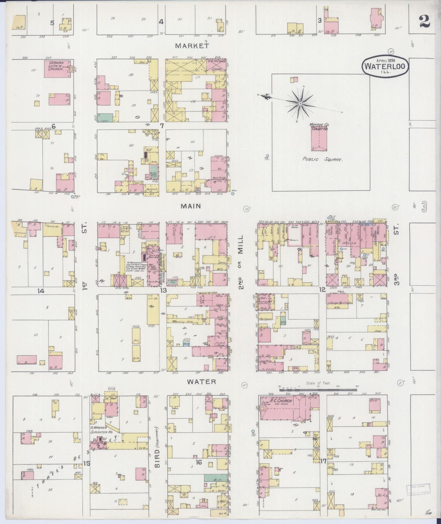 Sanborn Fire Insurance Map from Waterloo, Monroe County, Illinois (1898), Sheet #0002 - Historic Sanborn Fire Insurance Map Print, vintage old map wall art, antique decor, genealogy gift, Illinois Illinois map