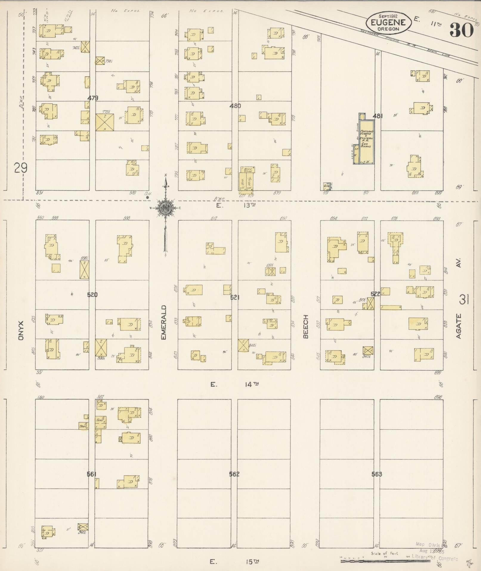 Sanborn Fire Insurance Map from Eugene, Lane County, Oregon (1912), Sheet #0030 - Historic Sanborn Fire Insurance Map Print, vintage old map wall art, antique decor, genealogy gift, Oregon Oregon map