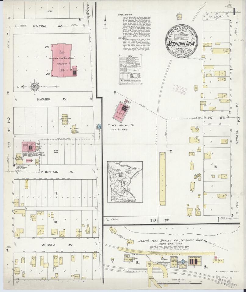 Sanborn Fire Insurance Map from Mountain Iron, Saint Louis County, Minnesota. (1912) – Map View
