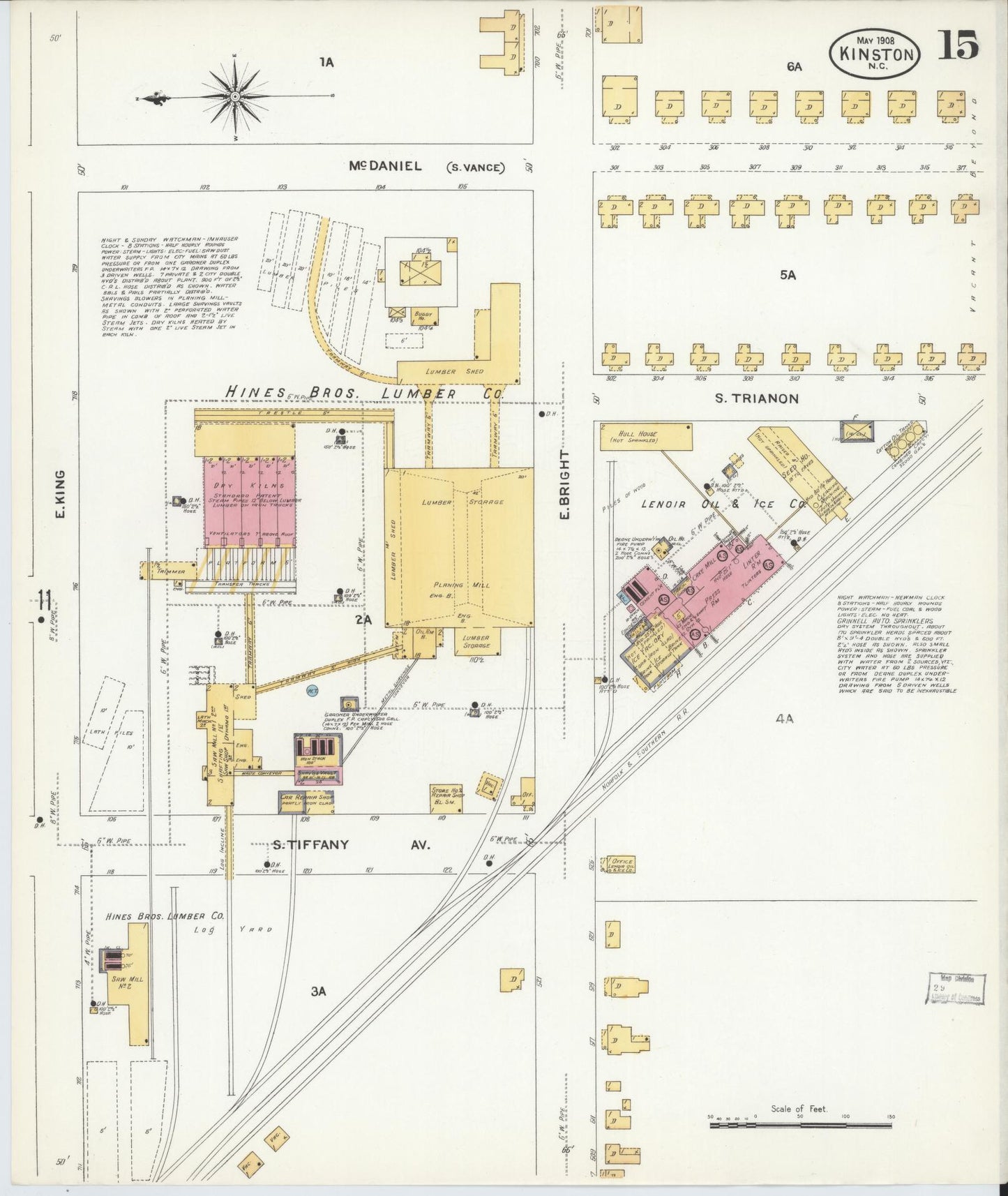 Sanborn Fire Insurance Map from Kinston, Lenoir County, North Carolina (1908), Sheet #0015 - Complete Map Set gallery image, historic Sanborn map, vintage wall art, North Carolina North Carolina