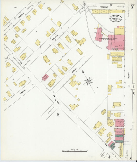 Sanborn Fire Insurance Map from Canisteo, Steuben County, New York (1909), Sheet #0007 - Historic Sanborn Fire Insurance Map Print, vintage old map wall art, antique decor, genealogy gift, New York New York map