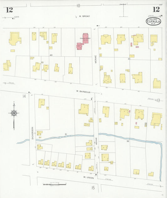 Sanborn Fire Insurance Map from Eufaula, Barbour County, Alabama (1930), Sheet #0012 - Historic Sanborn Fire Insurance Map Print, vintage old map wall art, antique decor, genealogy gift, Alabama Alabama map
