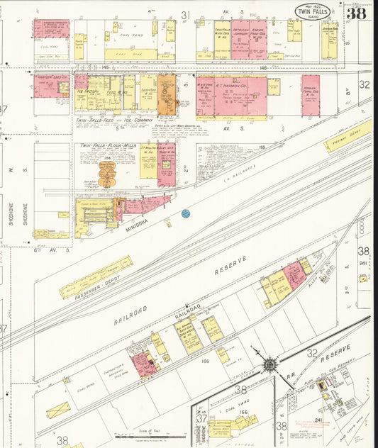Sanborn Fire Insurance Map from Twin Falls, Twin Falls County, Idaho (1922), Sheet #0038 - Historic Sanborn Fire Insurance Map Print, vintage old map wall art, antique decor, genealogy gift, Falls Idaho map