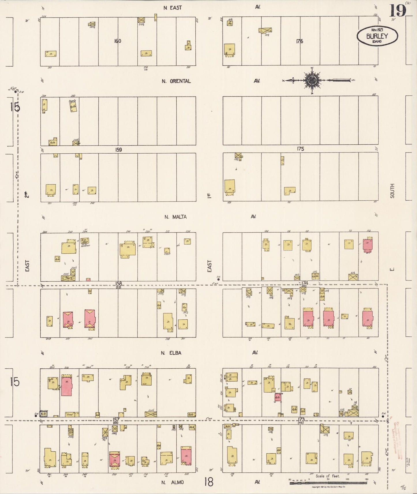 Sanborn Fire Insurance Map from Burley, Cassia County, Idaho (1921), Sheet #0019 - Complete Map Set gallery image, historic Sanborn map, vintage wall art, Idaho Idaho