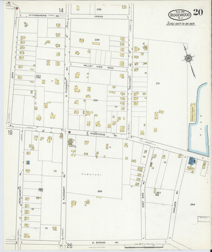 Sanborn Fire Insurance Map from Ridgewood, Bergen County, New Jersey (1916), Sheet #0020 - Complete Map Set gallery image, historic Sanborn map, vintage wall art, New Jersey New Jersey