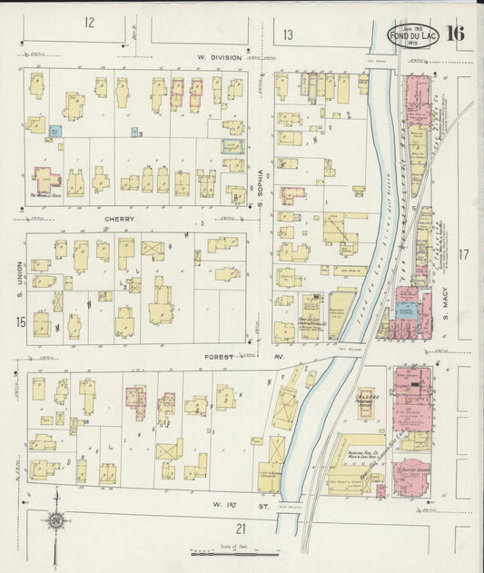Sanborn Fire Insurance Map from Fond du Lac, Fond du Lac County, Wisconsin (1915), Sheet #0016 - Historic Sanborn Fire Insurance Map Print, vintage old map wall art, antique decor, genealogy gift, Wisconsin Wisconsin map