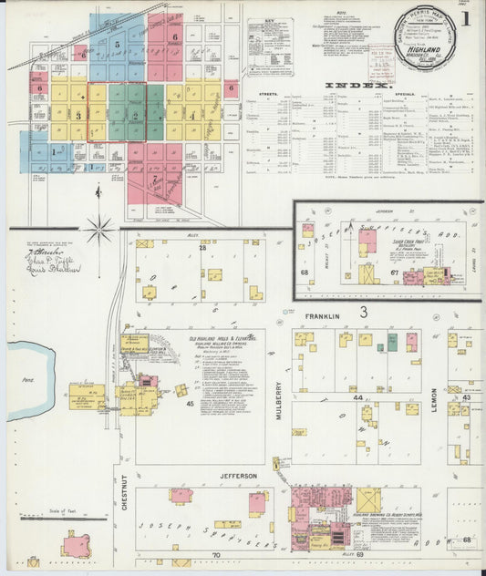 Sanborn Fire Insurance Map from Highland, Madison County, Illinois (1899), Sheet #0001 - Complete Map Set gallery image, historic Sanborn map, vintage wall art, Illinois Illinois