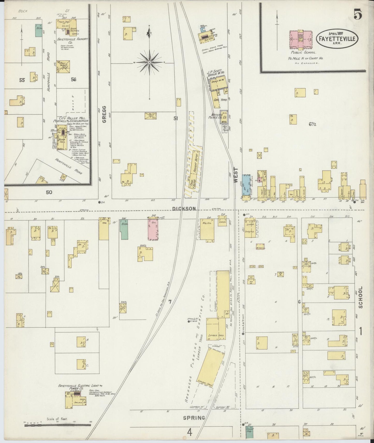 Sanborn Fire Insurance Map from Fayetteville, Washington County, Arkansas (1897), Sheet #0005 - Historic Sanborn Fire Insurance Map Print, vintage old map wall art, antique decor, genealogy gift, Arkansas Arkansas map