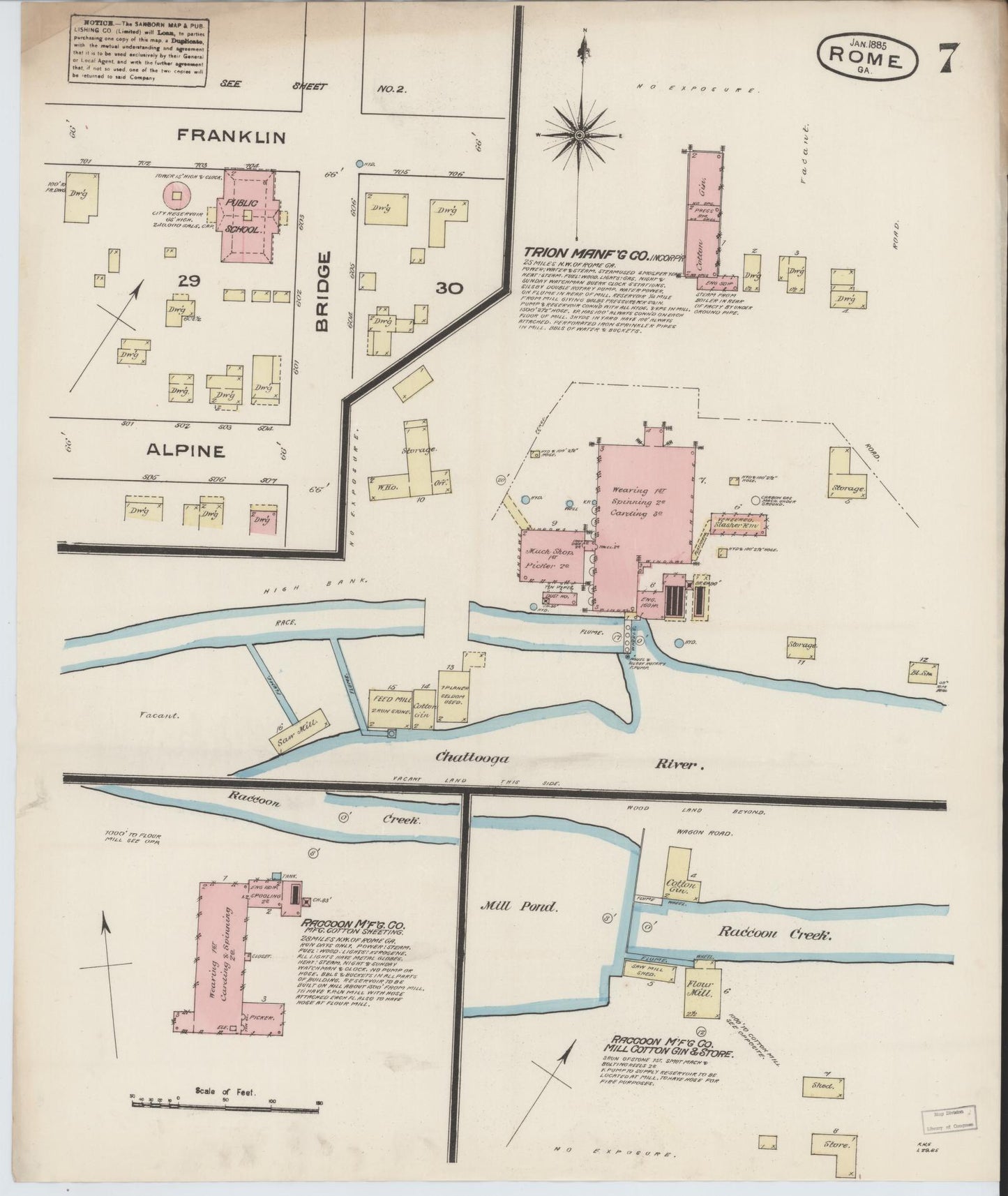 Sanborn Fire Insurance Map from Rome, Floyd County, Georgia (1885), Sheet #0007 - Historic Sanborn Fire Insurance Map Print, vintage old map wall art, antique decor, genealogy gift, Georgia Georgia map