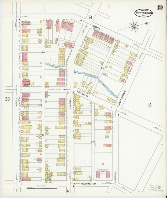 Sanborn Fire Insurance Map from Pottstown, Montgomery County, Pennsylvania (1909), Sheet #0019 - Historic Sanborn Fire Insurance Map Print, vintage old map wall art, antique decor, genealogy gift, Pennsylvania Pennsylvania map